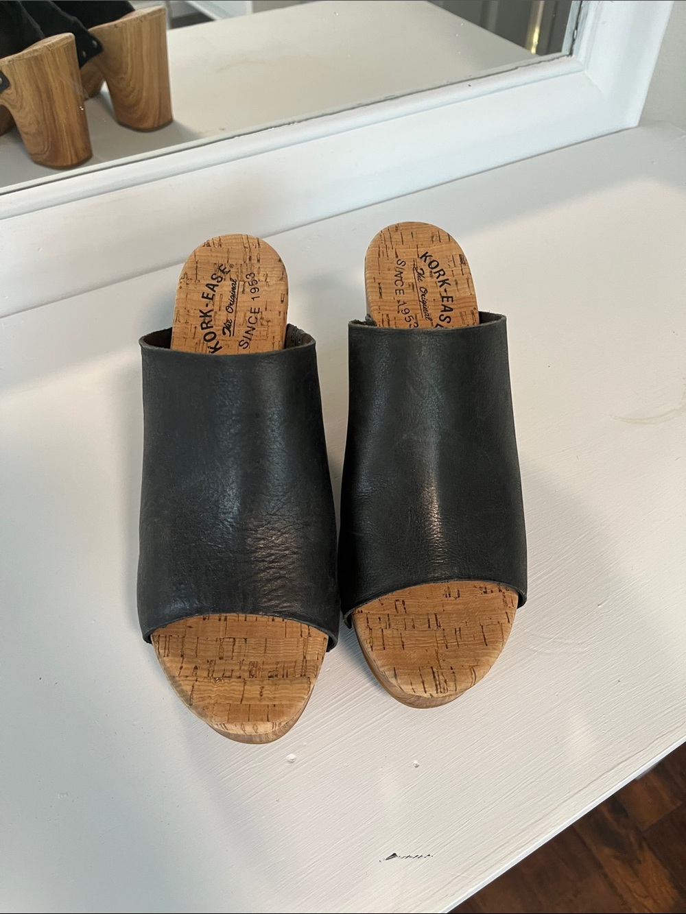 Kork-Ease Black Leather Cork Slide Mules